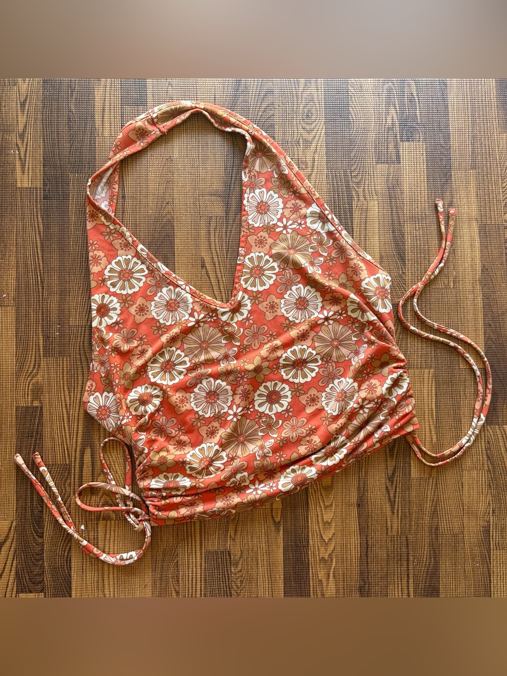 Mixed Threads Rust Orange 70s Floral Halter Tank Top Large